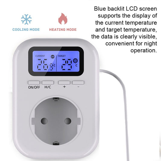Household Intelligent Socket LCD Display with Blue Backlight Temperature Control Socket Current Temperature Target Temperature Display ℃ ℉ Adjustable for Household Electric Heaters Home Refrigeration Appliances